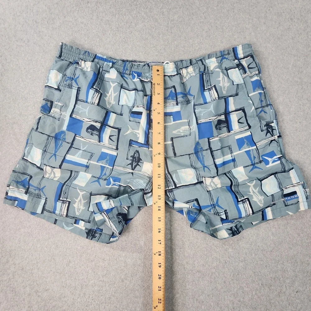 Columbia PFG AOP Fish Swim Trunks Men XXL 40x6 Gray Blue White Omni Shade Pocket